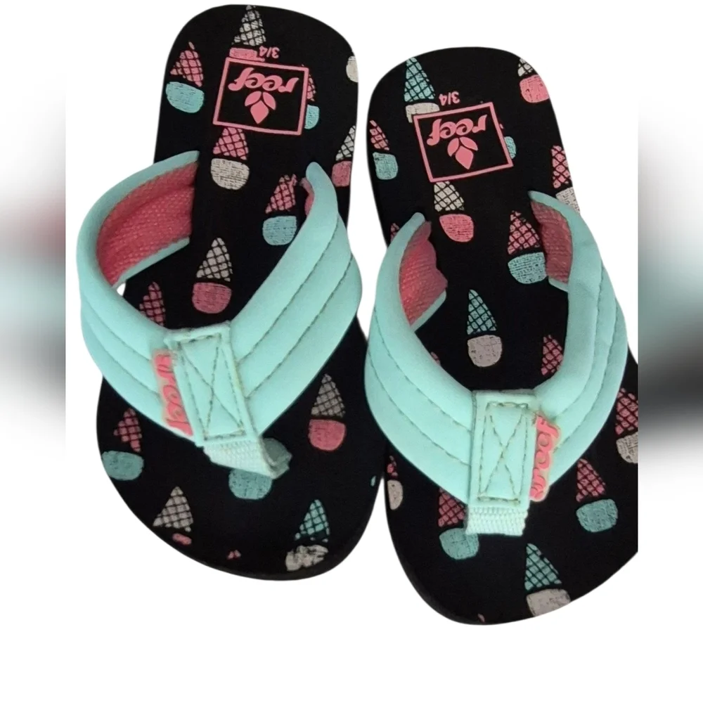 Reef Kids Ice Cream Flip Flops - Black and Mint